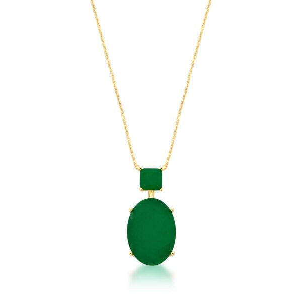 Corrente Com Pingente Oval Cristal Esmeralda